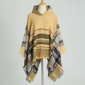 Mantella con cappuccio a quadri da donna in giallo e beige con dettagli di frange decorative - 135cm / Giallo Limone