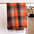 Close-up of rainbow plaid scarf with soft fringe detail hanging on metal rack - 208x61cm (Including Tassels) / Orange Red (WT167-5)
