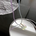 Beaded necklace with purple and blue beads featuring an iridescent teardrop pendant - Colorful Teardrop Style (01-G16)