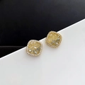 Square gold stud earrings with yellow druzy stone and halo of white crystals - Square Stud Earrings (2-2#3)
