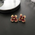 Orecchini a fiore rosa di lusso con base dorata e dettagli in rilievo rossi - Stile Fiore Rosa (1-5#27)