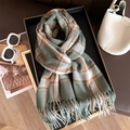Warmer Schal mit Karomuster und Fransen im Morandi-Stil mit modischen Accessoires - 200x65cm / Grün-Beiges Gitter
