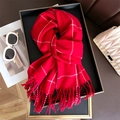 Red plaid faux cashmere scarf with tassels, stylish unisex winter warm stole wrap - 200x68cm (Including Tassels) / Red