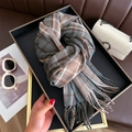 Classic plaid imitation cashmere scarf with tassels, grey and beige knit winter wrap - Grey Green