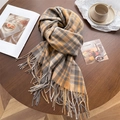 Plaid cashmere-like scarf with fringe in yellow grey and cream colors - Yellow (WT143-5) / 200cmX70cm