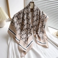 Star print satin silk scarf in beige with contrast border draped in French style - Light Khaki