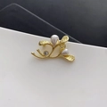 Elegant gold leaf brooch featuring white teardrop pearls and clear rhinestones - Floral Branch Brooch