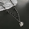 Dubbellaagse zilveren titanium stalen ketting met zwarte kralen en olifanthanger - Titanium Stalen Olifant Dubbellaagse Ketting (03-M4)