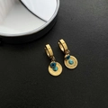 Golden Evil Eye hoop earrings featuring a blue bead and turquoise sunburst charm - Gold
