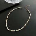 Bohemian handmade beaded necklace with natural stones and gold lobster clasp - Cream White Resin Bead Necklace (06-K6)