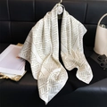 French luxury letter print silk scarf 90cm twill square wrap with geometric pattern - Beige / 90x90cm