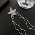 Retro silver star pendant necklace with delicate fringe chains on black background - Silver Star Necklace (01-A12)