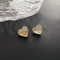 Minimalist heart stud earrings with golden finish and shimmering mother-of-pearl inlay - Heart Zircon Stud Earrings (2-2#27)