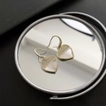 Minimalist gold heart earrings with white mother of pearl and paved cubic zirconia - Heart Hook Earrings (2-4#14)