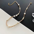 Barokke parel en roze kristallen kralenketting met vergulde ketting voor dames - Roze Gefacetteerde Kraal Barok Parel Ketting (03-A7)