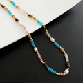 Multicolor natuursteen kralenketting met zoetwaterparels en goudkleurige accenten - Multi-Schat Kralen Barok Parel Ketting (447#XK)