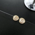 Elegant gold round stud earrings featuring zircon letter B and mother of pearl inlay - Gold Shell Letter B (2-3#27)