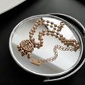 Rose gold Pingan lock charm bracelet with Fu character and delicate bead tassels - Rose Gold