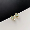 Vintage gouden oorbellen met lichtgroene steen en elegante witte parels voor dames - Lichtblauwe Edelsteen Oorknopjes(2-3#20)