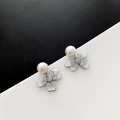 Elegant floral pearl studs with light blue stone petals and shimmering crystal center - Light Blue Flower Pearl Style (2-3#20)