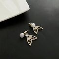 Pendientes de cola de sirena dorados con circonitas brillantes y perlas irisadas - Cola de Sirena (631#XK)