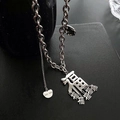 Hip-hop silver sweater chain with hollow Fu character pendants and heart tag - Silver Fu Character Pendant (03-E4)