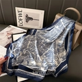 Elegant navy and white silk square scarf with vintage Paris city map print on leather background - 70*70cm / FJ852-1 Navy Map