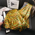 Elegant Chinese style silk square scarf with colorful cloud patterns and gray border - 70x70cm / Gray Edge Colorful Fish Scale (FJ858-3)