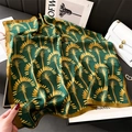 Detail of silk-like scarf with gold palm leaf pattern and elegant dark green texture - 70x70cm / Dark Green Palm Leaf (FJ858-1)