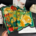 70cm Peony and Lily floral square silk scarf with deep cyan border and vibrant colors - 70x70cm / Colorful Peony Print (FJ890-2)