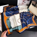 Detail of luxury silk scarf with chain print draped over a stylish leather handbag - Dark Green Color Block Tassel Chain (FJ865-2)