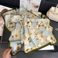 Detail of silk square scarf featuring yellow rose patterns and mint blue border - Mint Blue Vintage Rose Butterfly Style (FJ880-2)
