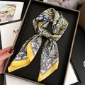 Ethnic paisley silk scarf in vibrant yellow and navy blue contrast, elegant neckerchief - Yellow and Navy Paisley Pattern (FJ886-1)