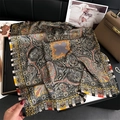 Luxurious paisley silk scarf with vintage palace patterns on premium black background - 70x70cm / Black Red Gold Paisley (FJ887-1)