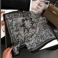Detailed view of paisley silk square scarf with bohemian floral patterns and soft texture - 70x70cm / Black White Paisley (FJ887-3)