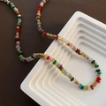 Kleurrijke edelsteen en parel kralenketting met gouden accenten in dopamine stijl - Frisse Veelkleurige Schijf Kralen Ketting (07-M5)