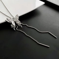 Collier papillon argenté avec pampilles longues et chaîne réglable de luxe léger - Collier Papillon à Cordon Coulissant (658#XK)