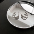 Silver multi-layer crisscross earrings with pave rhinestones on reflective surface - S925 Silver Pin / Intertwined Zirconia Style (679#XK)