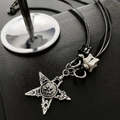 Gothic pentagram necklace with skull and mystic symbols on a black braided cord - Pentagram Black Necklace (02-E18)