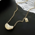 Collier grain de café doré avec pendentif LUCK serti de cristaux blancs sur chaîne en O - Haricot d'Or Zircone Lettre LUCK (06-K23) / Doré