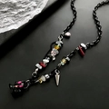 Collana con ciondolo fantasma, pietre colorate e catena nera in stile punk dark - Collana Con Pendente a Fantasma Nero