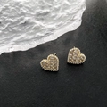 Elegantes pendientes de corazón dorados con microperlas y circonitas estilo vintage - Pin de Plata S925 / Cobre / Estilo Corazón (652#XK)