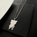 Collar de oso pulido con grabado super star y cadena de eslabones cuadrados - Cadena de Suéter de Oso de Acero de Titanio (04-H2) / Plateado