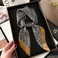 Luxurious faux silk twilly scarf with black and white geometric pattern in gift box - Black and White Geometric (FJ896-2)