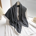 Classic houndstooth and chain print black and white silk square scarf wrap for women - Black (FN220-1)
