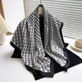 Elegant houndstooth silk scarf with chain pattern shown in a minimalist home setting - White (FN220-2)