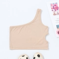 Close-up of beige ribbed knit one-shoulder top with stylish side cutout detail - Khaki / 90cm