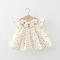 Abito neonata crema a pois colorati con ricami floreali e maniche a volant - Bianco / 80cm