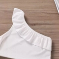 Girls white one-shoulder ribbed knit top with stylish ruffle trim and crop design - 4Y / White