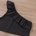 Girls' black one-shoulder ribbed tank top with ruffle trim and textured fabric - 4Y / Black